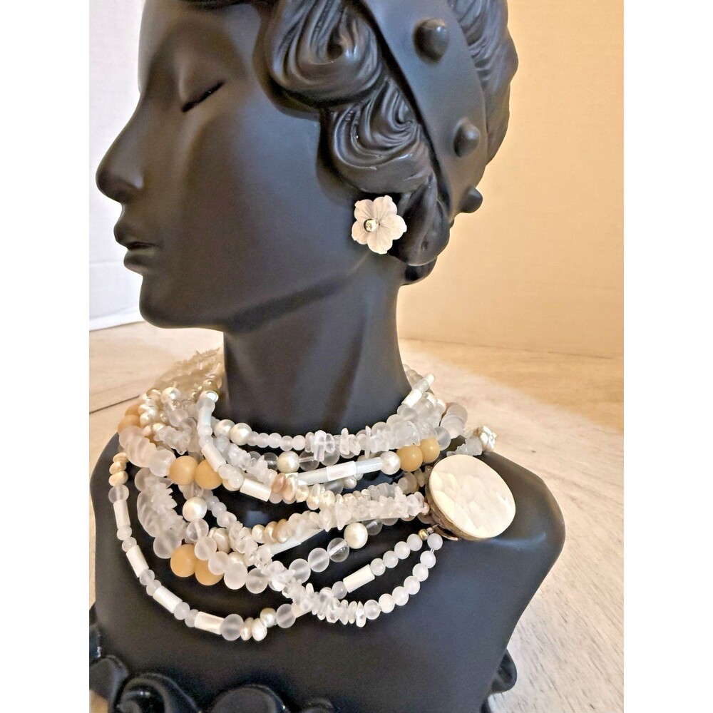 Vintage Celia Sebiri Mother of Pearl Brass Buckle Necklace 925 Earrings Read